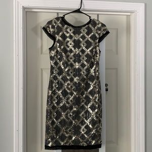 Vince Camuto gold sequin cap sleeve dress